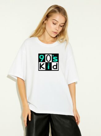 GrphX Oversized Cotton T-Shirt - 90’s Kid Retro Graphic Oversized White T-Shirt