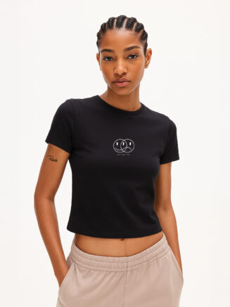 Women's You Decide Printed Black Short Sleeve Cotton Crop Top – Casual & Comfortable Fit