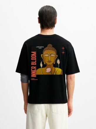 GrphX Oversized Cotton T-Shirt - 11:11 Inner Bloom Buddha Oversized T-Shirt - Black
