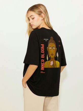 GrphX Oversized Cotton T-Shirt - 11:11 Inner Bloom Buddha Oversized T-Shirt - Black