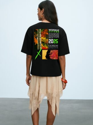 GrphX Oversized Cotton T-Shirt - Whispers of Autumn 2025 Oversized T-Shirt – Black