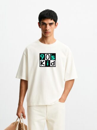 GrphX Oversized Cotton T-Shirt - 90’s Kid Retro Graphic Oversized White T-Shirt