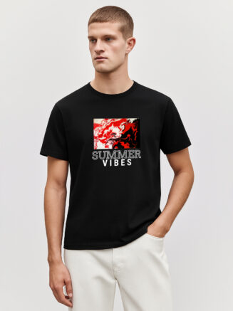 Men’s Black Cotton T-Shirt – “Summer Vibes” Graphic
