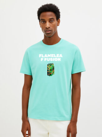 Men’s Aqua Cotton T-Shirt – “Flamelea F Fusion” Graphic Tee