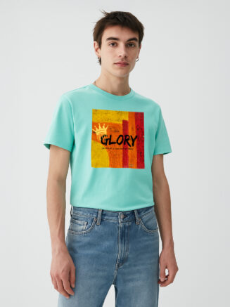 Men’s Aqua Cotton T-Shirt – “GLORY” Graphic Print