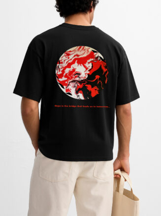 GrphX Oversized Cotton T-Shirt -"Hope" Oversized Black Cotton T-Shirt – Abstract Globe Graphic