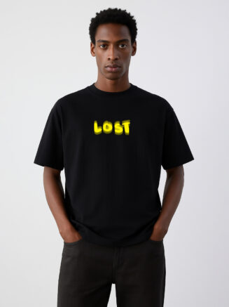 GrphX Oversized Cotton T-Shirt -LOST Statement Oversized Cotton T-Shirt – Black