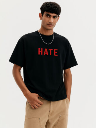 GrphX Oversized Cotton T-Shirt - “Stand Against Hate” Oversized Black Cotton T-Shirt