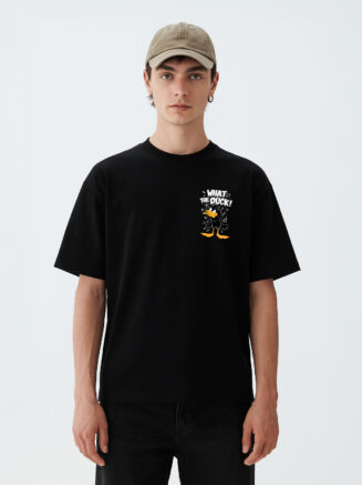 GrphX Oversized Cotton T-Shirt -"What The Duck! Allergic to Idiots!! " Oversized Cotton T-Shirt – Black