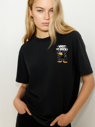 GrphX Oversized Cotton T-Shirt -"What The Duck! Allergic to Idiots!! " Oversized Cotton T-Shirt – Black