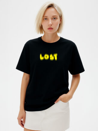 GrphX Oversized Cotton T-Shirt -LOST Statement Oversized Cotton T-Shirt – Black