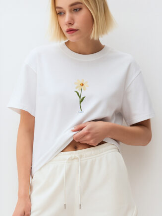 GrphX Oversized Cotton T-Shirt - “Bloom Through Chaos” Oversized Daisy Graphic T-Shirt – White Cotton