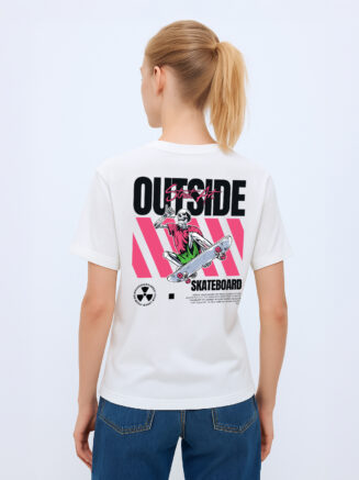 GrphX Oversized Cotton T-Shirt - Street Art Skateboard Graphic Cotton Oversized T-Shirt – White