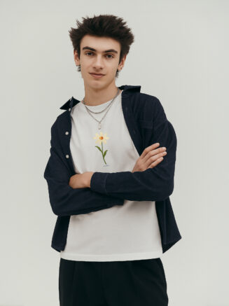 GrphX Oversized Cotton T-Shirt - “Bloom Through Chaos” Oversized Daisy Graphic T-Shirt – White Cotton