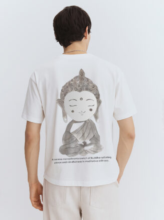GrphX Oversized Cotton T-Shirt - "Little Zen" Oversized White Cotton T-Shirt