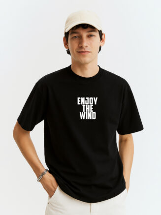 GrphX Oversized Cotton T-Shirt - "Enjoy the Wind" Graphic Oversized Cotton T-Shirt – Black