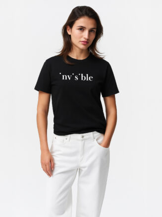 Women's Black Cotton Slogan T-Shirt – “nv•s•ble” Print | Regular Fit