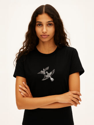 Women's Black Cotton T-Shirt – Twin Bird Graphic | Classic Fit