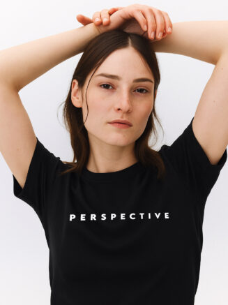 Women's Black Cotton T-Shirt – “PERSPECTIVE” Bold Text Print | Minimalist Fit
