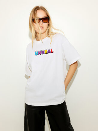 GrphX Oversized Cotton T-Shirt - UNREAL Graphic Oversized White Cotton T-Shirt