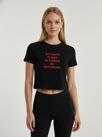 Women's Black Graphic Crop Top - "My Taste in Men..."