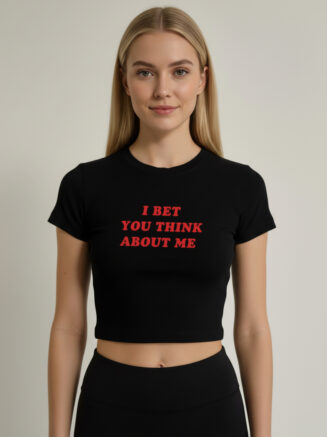 Women's Black Graphic Crop Top - "I bet you..."