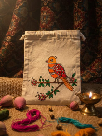 Hand-Printed Folk Bird Canvas Tote