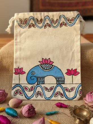 Lotus Elephant Hand-Printed Canvas Tote